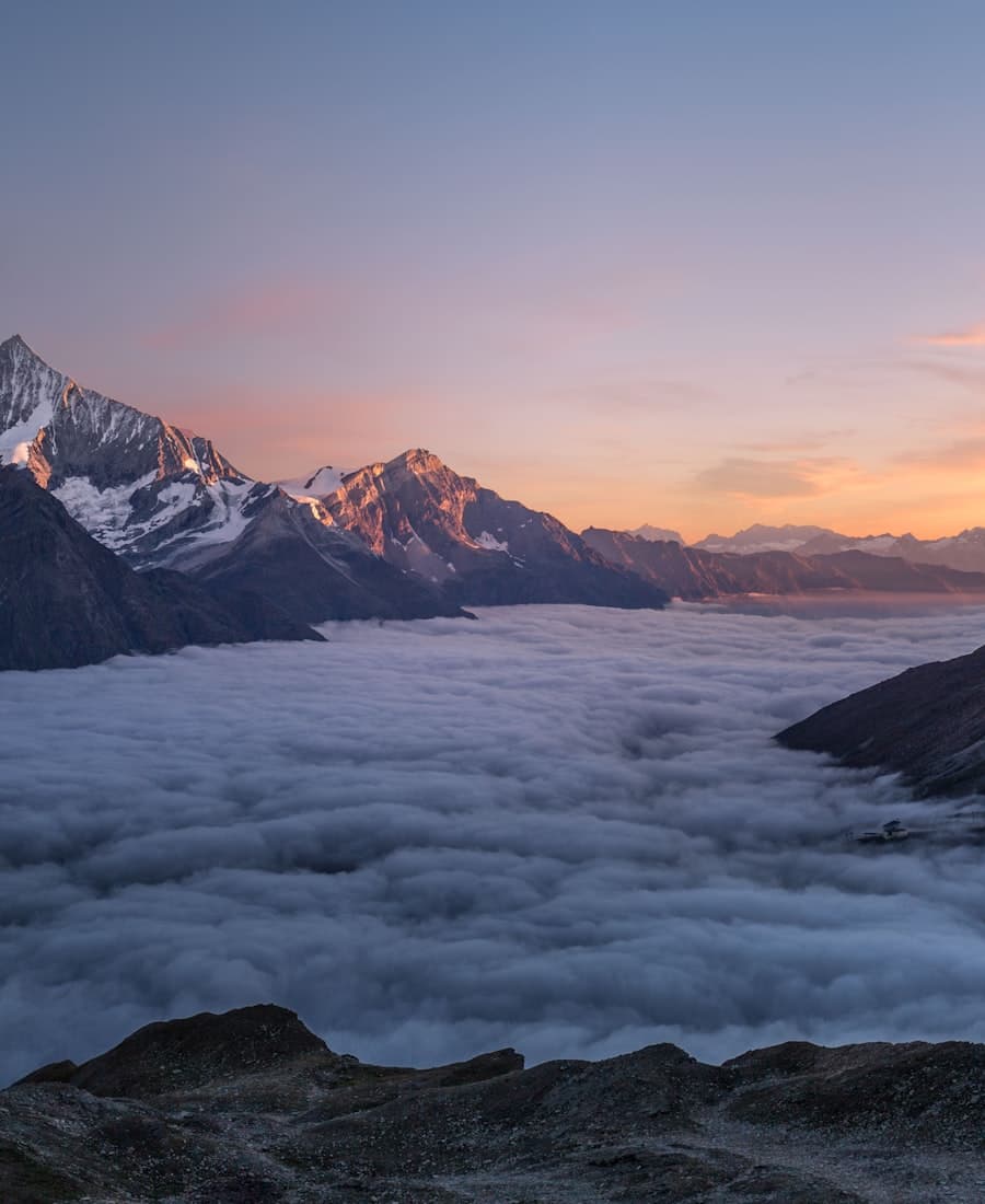 Serene mountain lake at sunrise